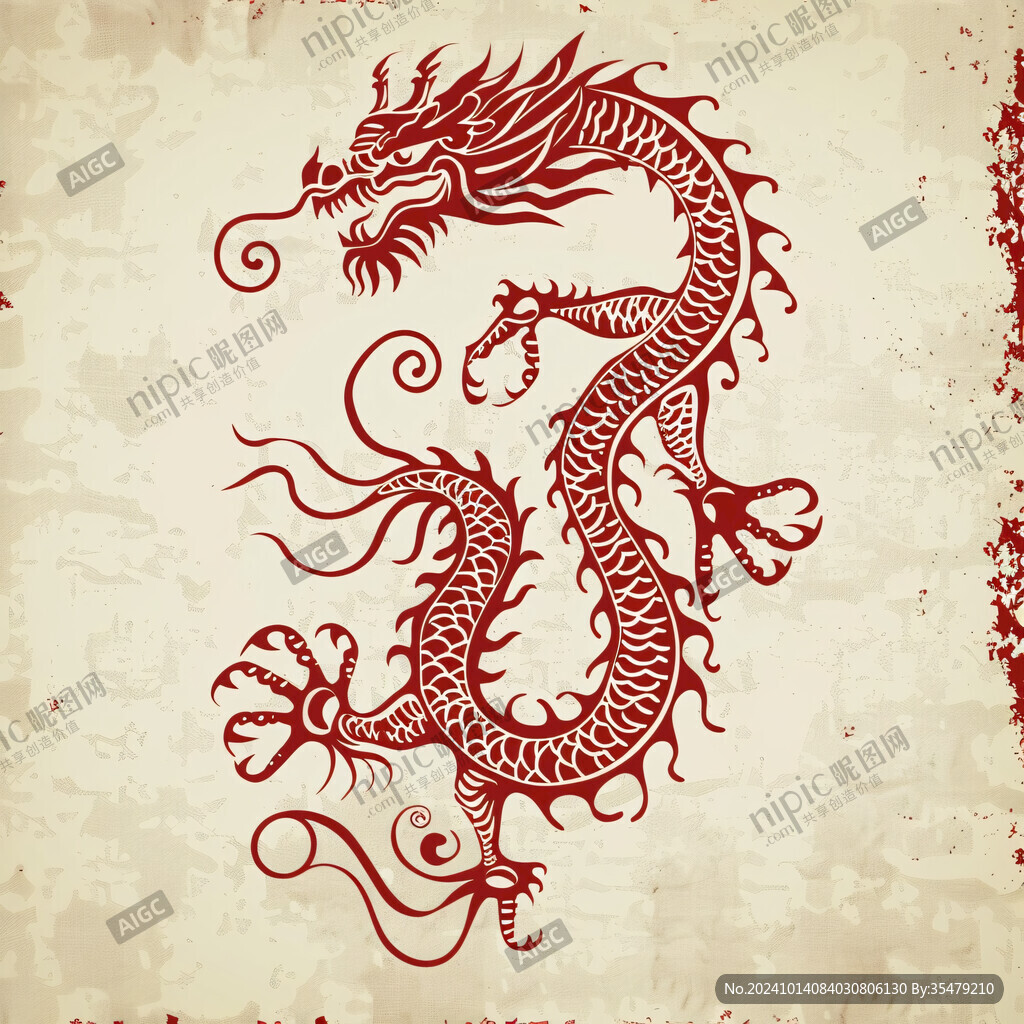 红色中国风龙手绘