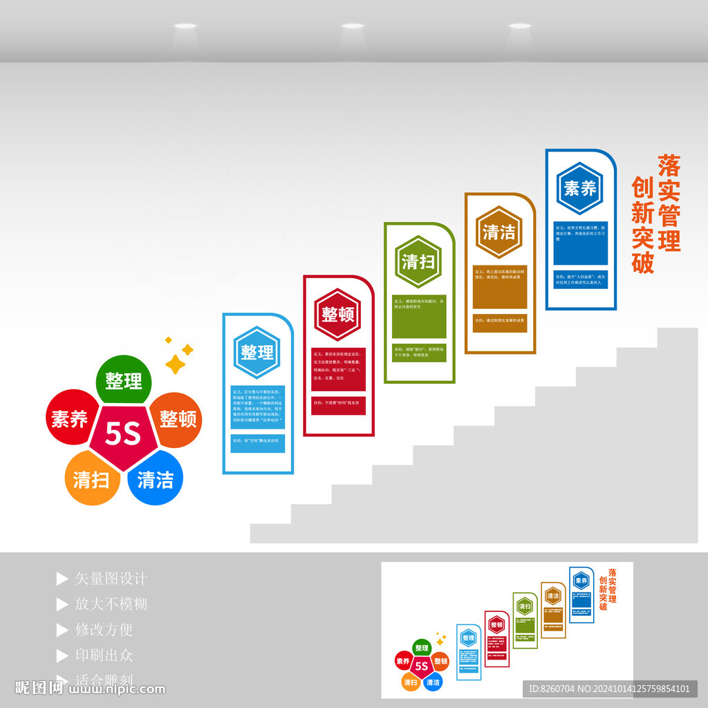 5s企业管理楼梯文化墙