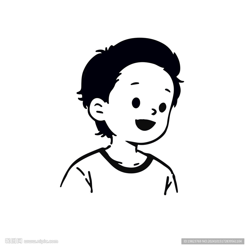 黑白手绘涂鸦开心小孩