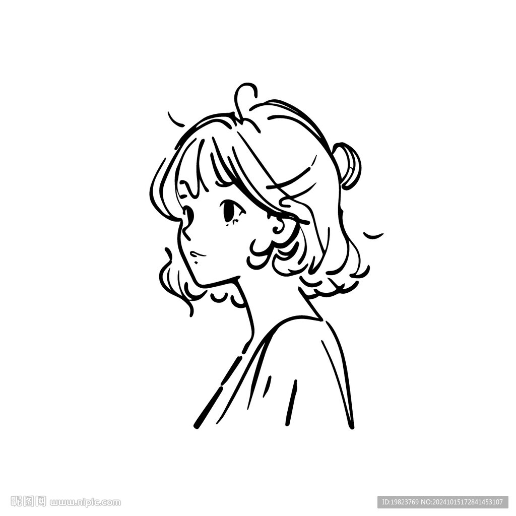 黑白手绘涂鸦女生头像
