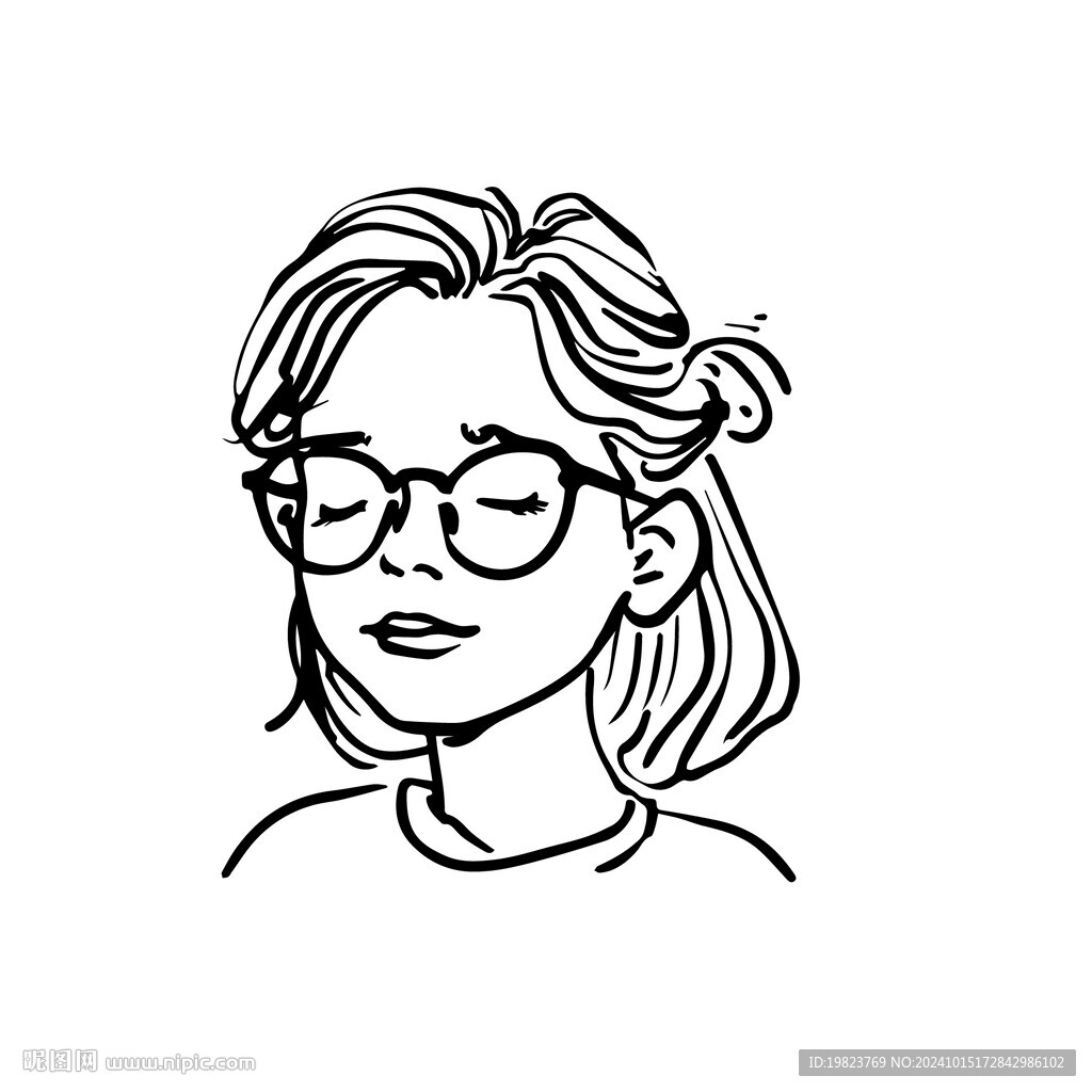 简约线条戴眼镜的女生头像