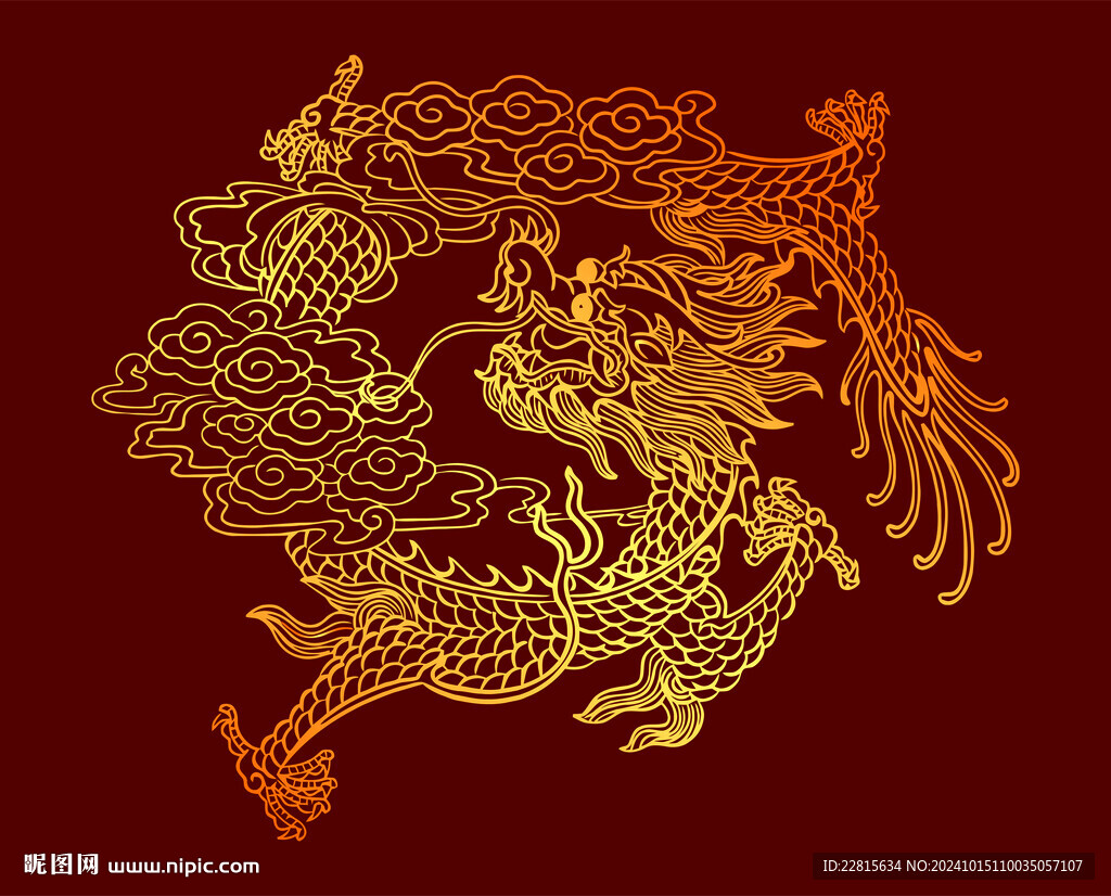 矢量烫金色云龙纹