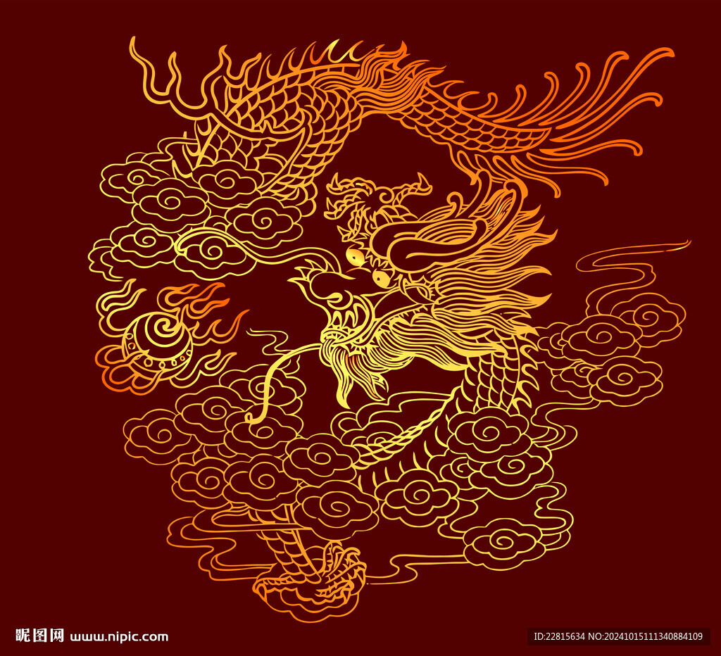 矢量烫金色云龙纹