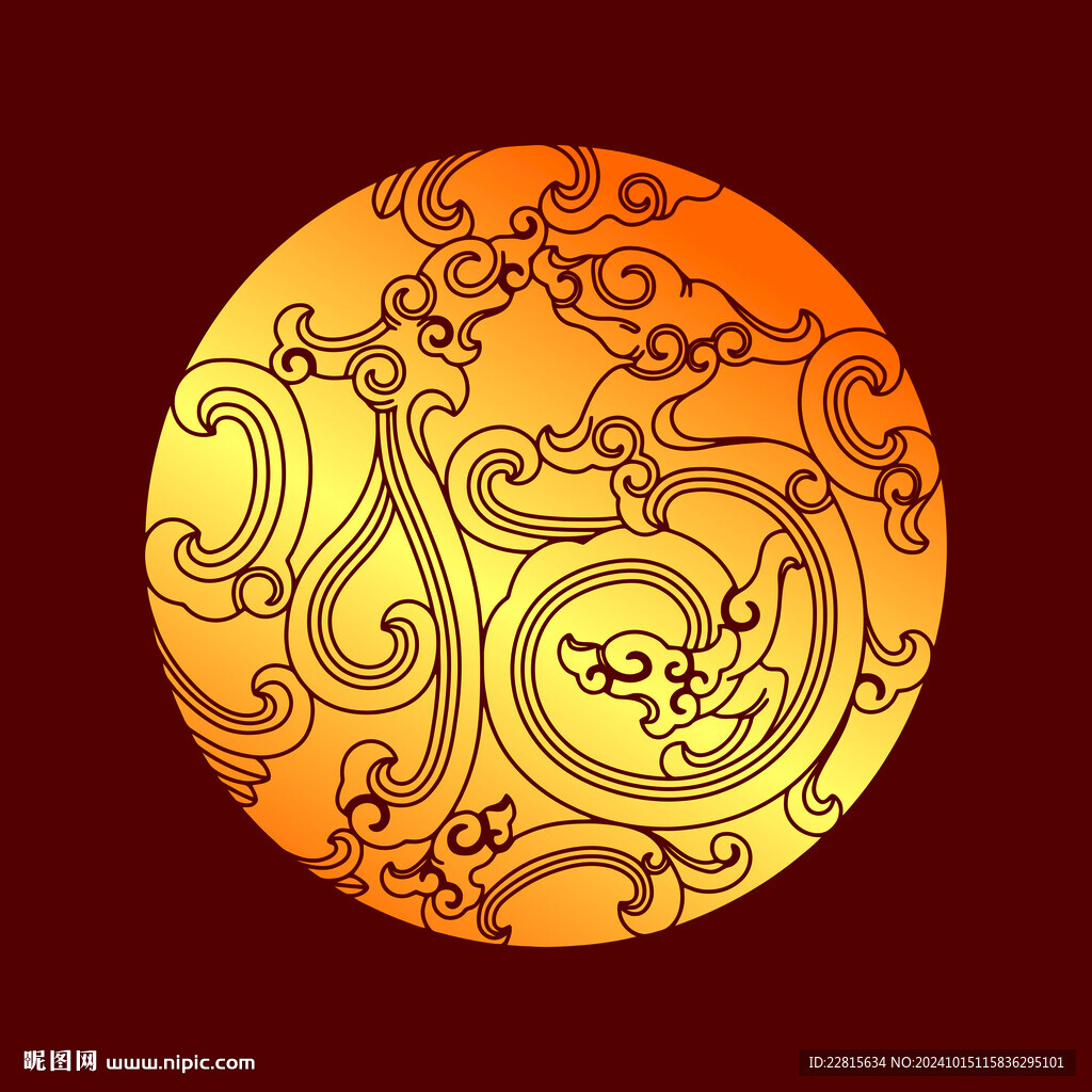 矢量烫金色拐子龙纹
