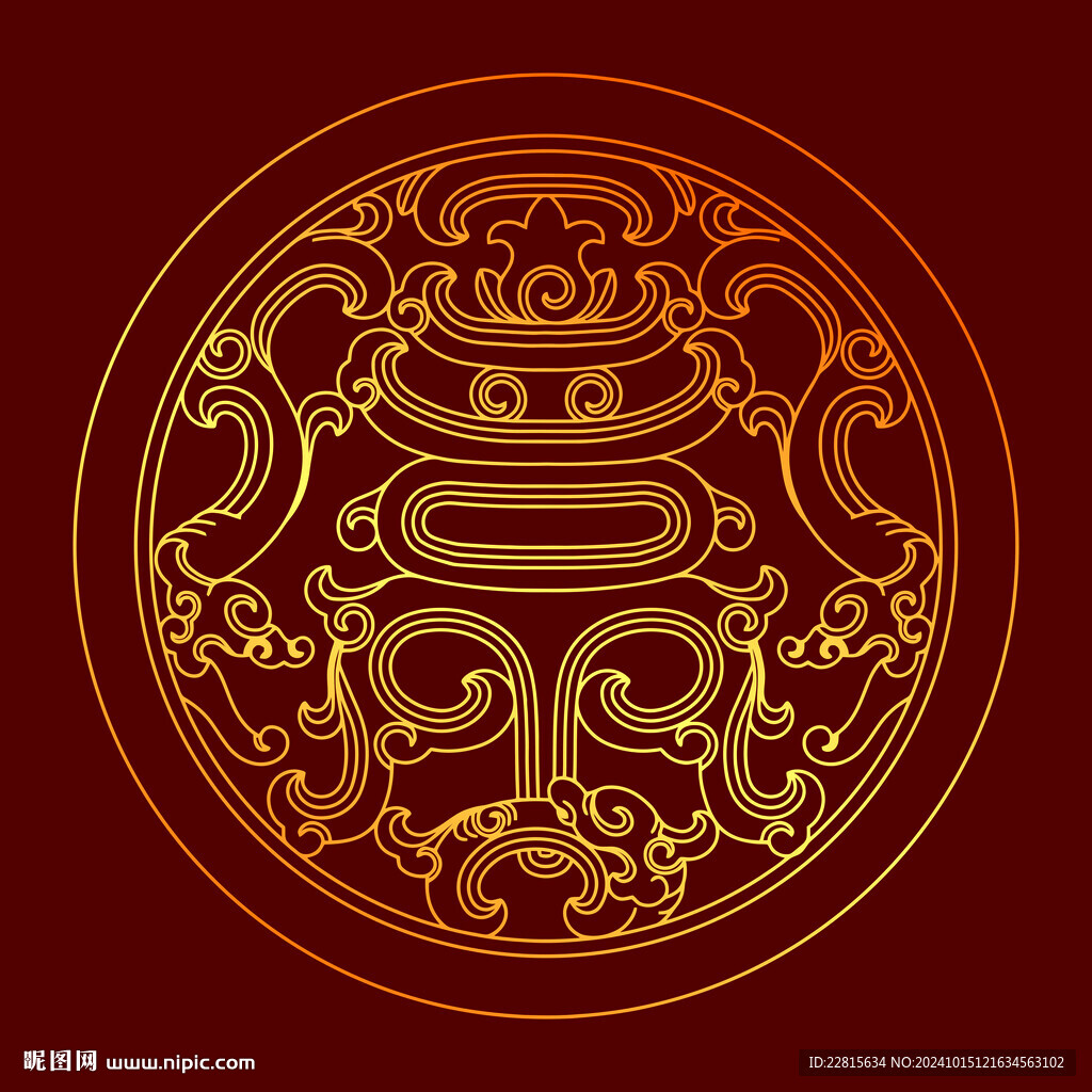 矢量烫金色拐子龙纹