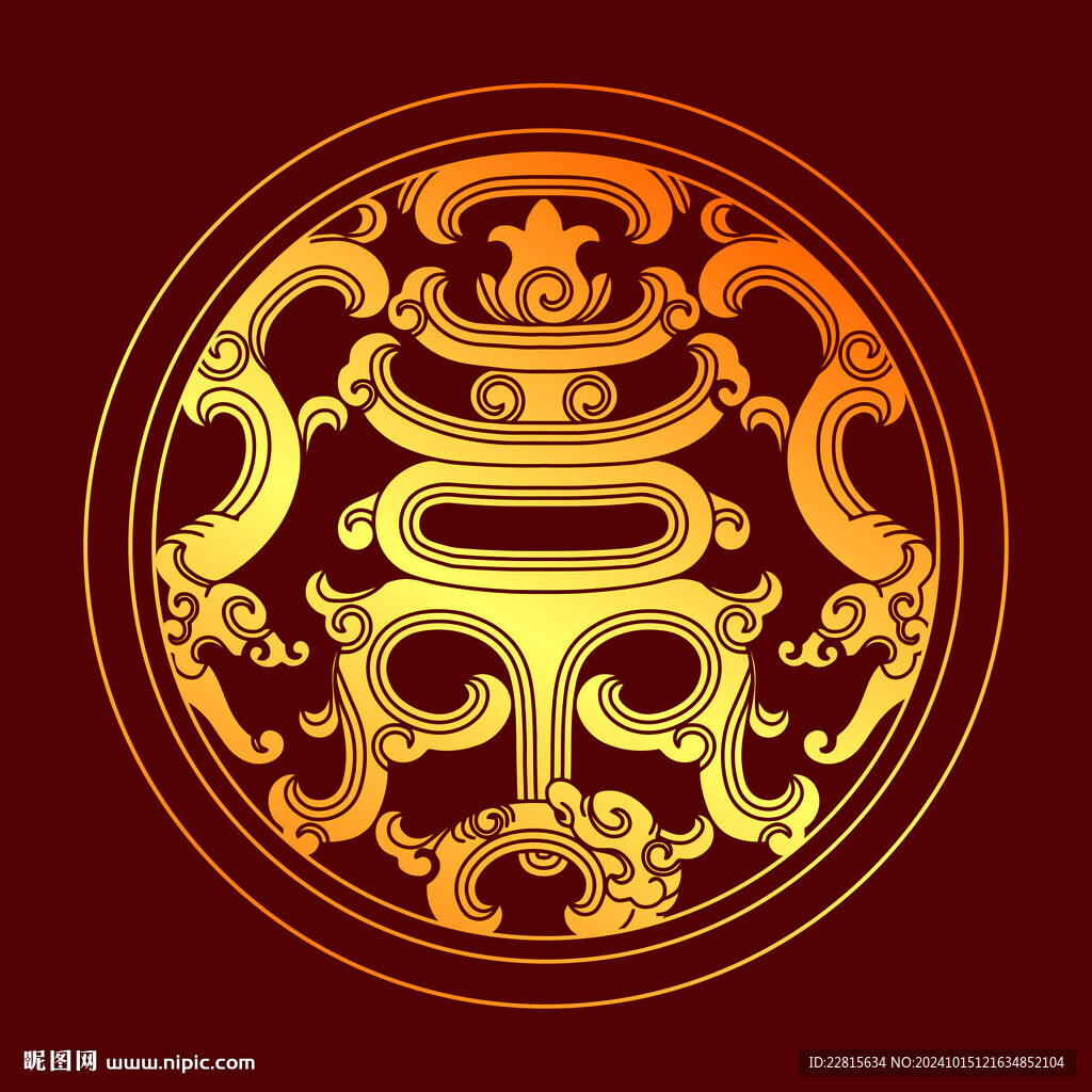 矢量烫金色拐子龙纹