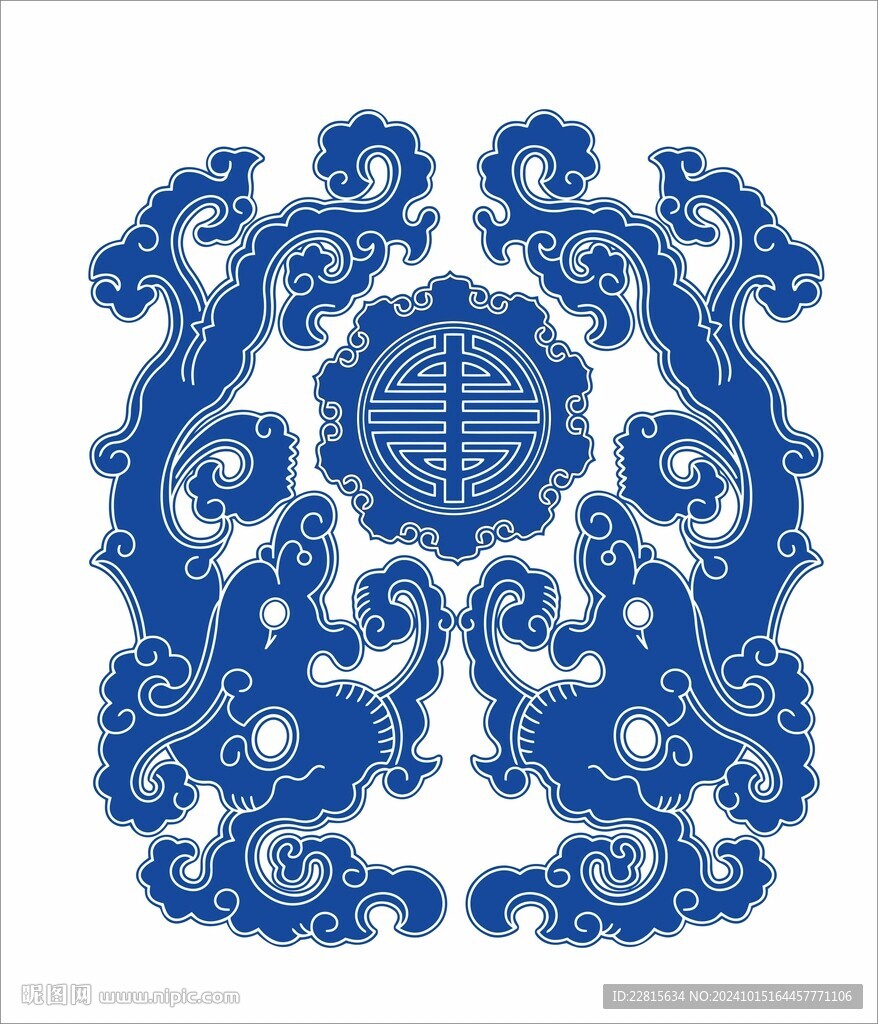 矢量古代青花瓷龙纹