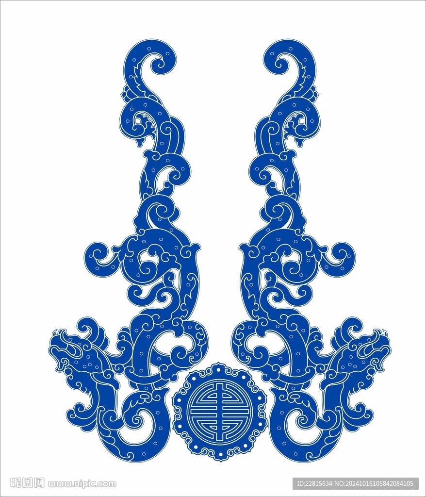 矢量古代青花瓷龙纹