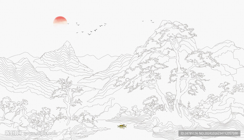 线条山水画