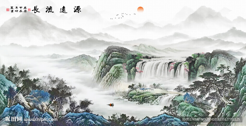 流水生财国画