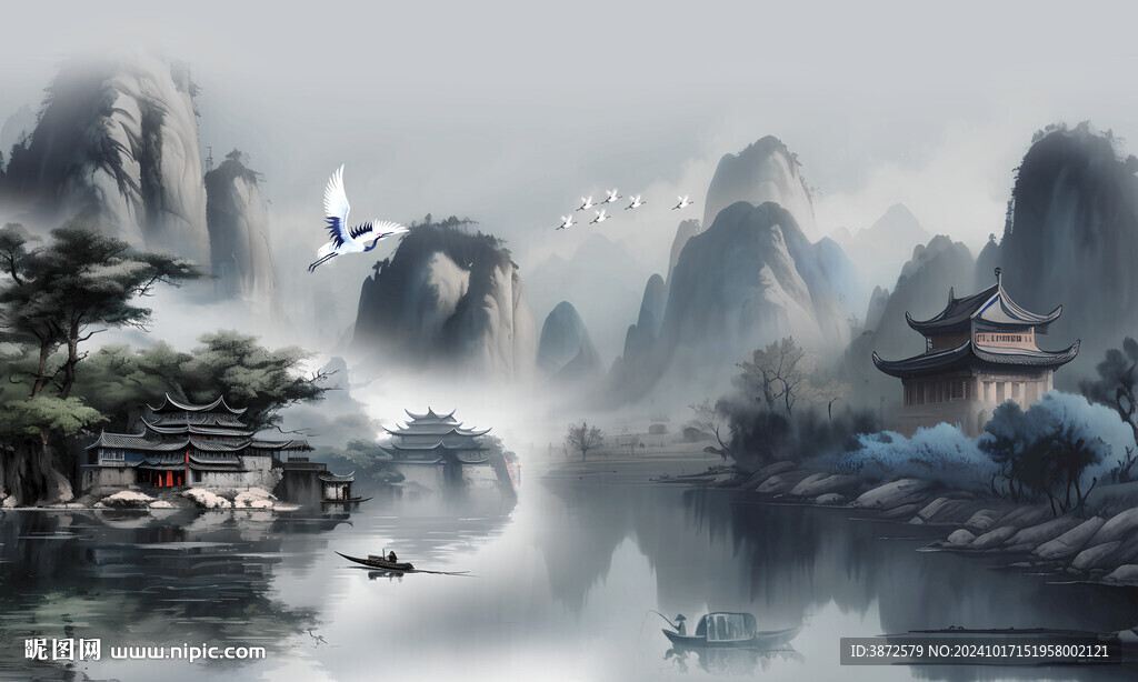 新中式水墨山水画