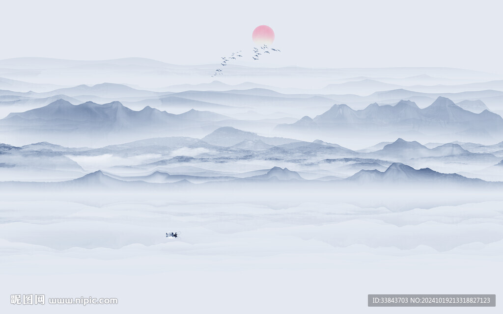 新中式山水画背景墙