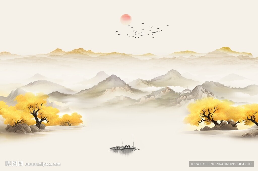 新中式屏风山水画