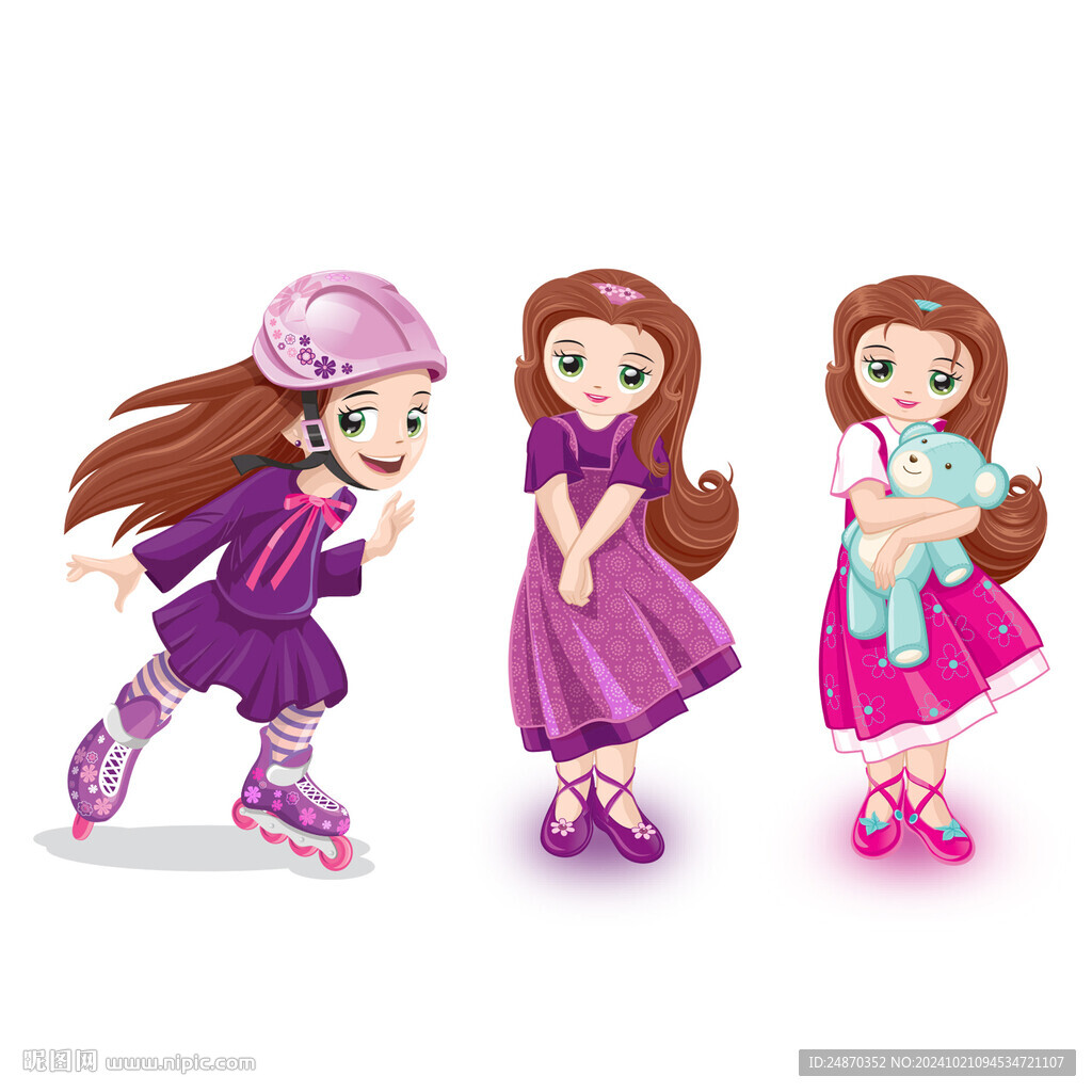 手绘欧美风三个风格少女