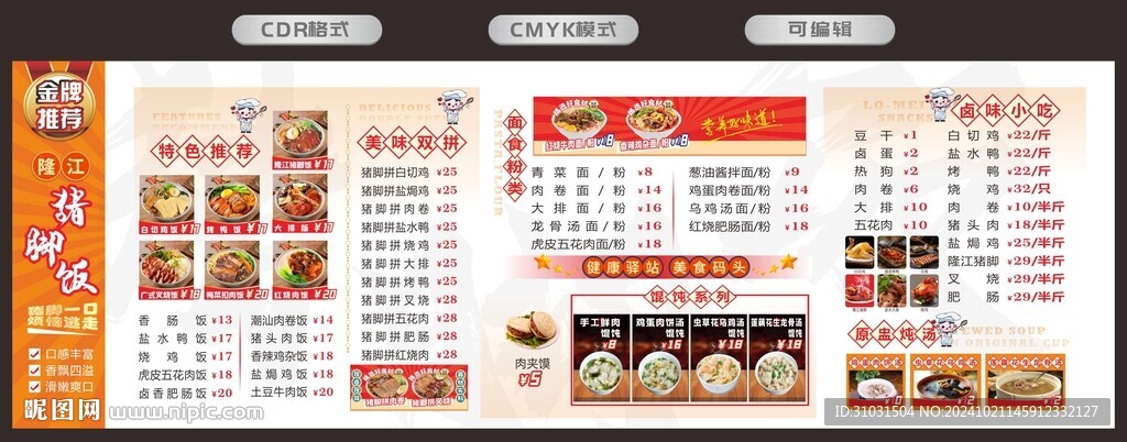 猪脚饭价格表