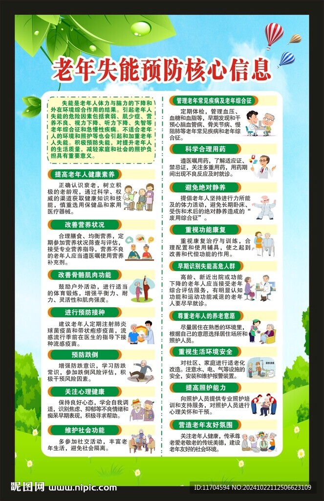老年失能预防核心信息海报