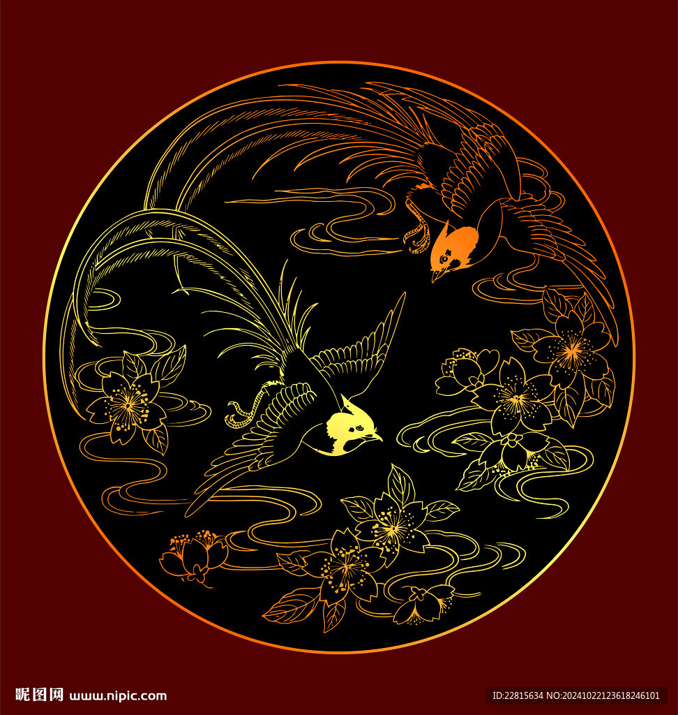 矢量烫金色花鸟纹样