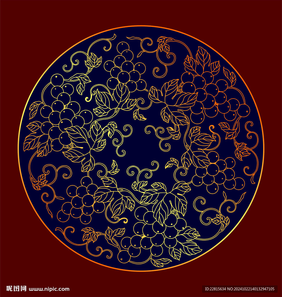 矢量烫金色葡萄纹样