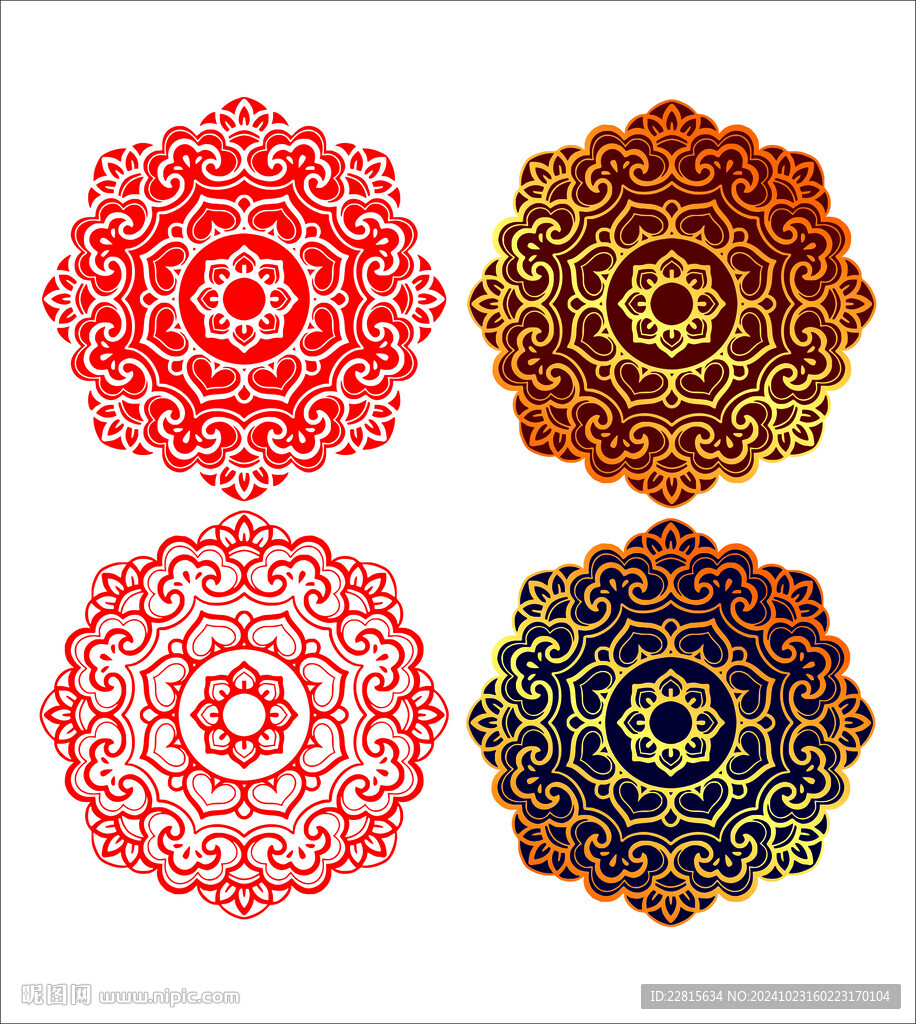 矢量烫金色团花纹纹样