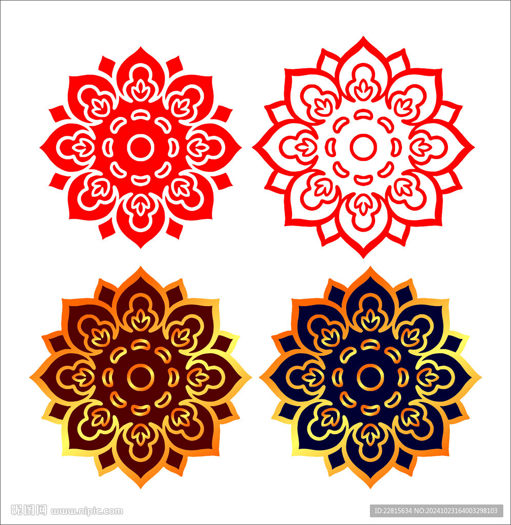 矢量烫金色团花纹纹样