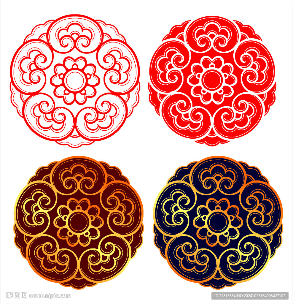 矢量烫金色团花纹纹样