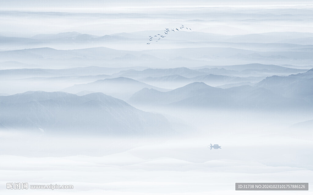 禅意水墨山水画背景墙