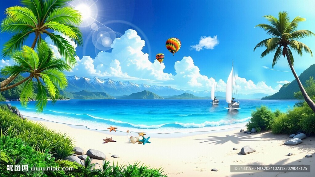 大海沙滩海滩风景画