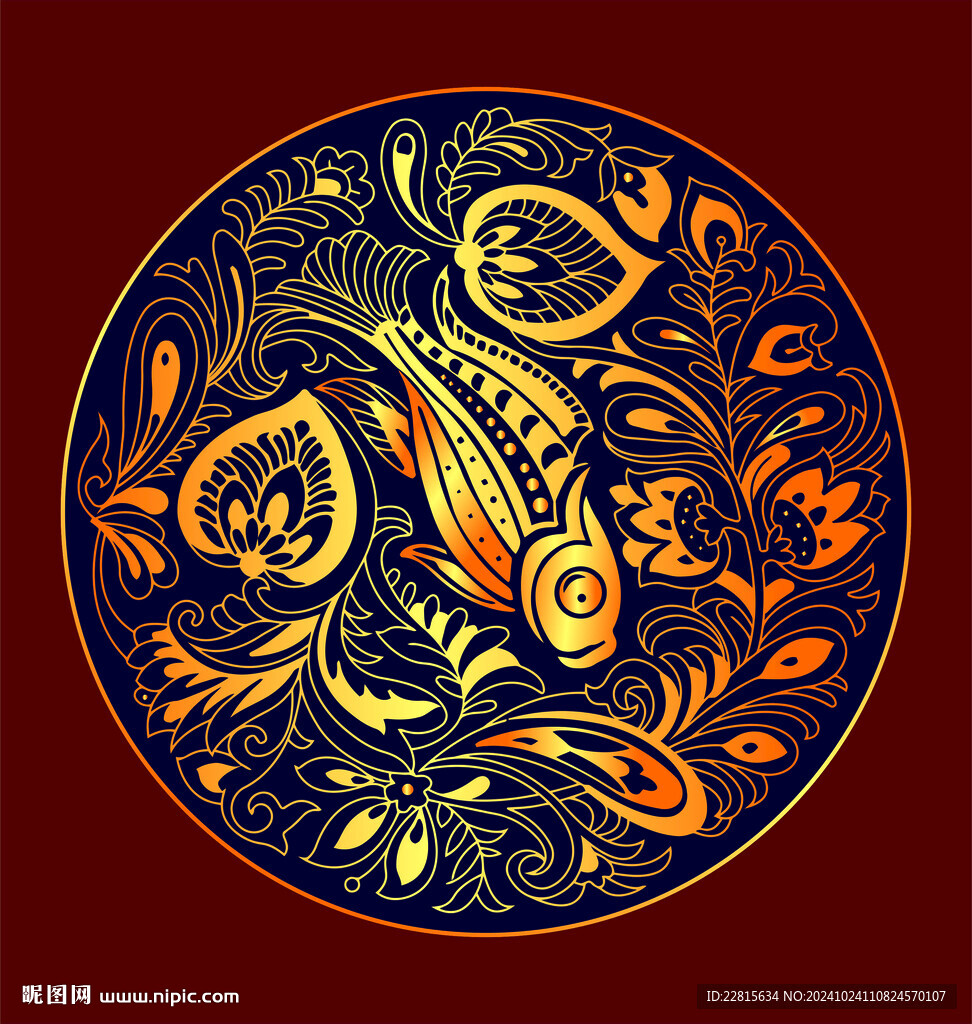 矢量烫金色花鱼纹样