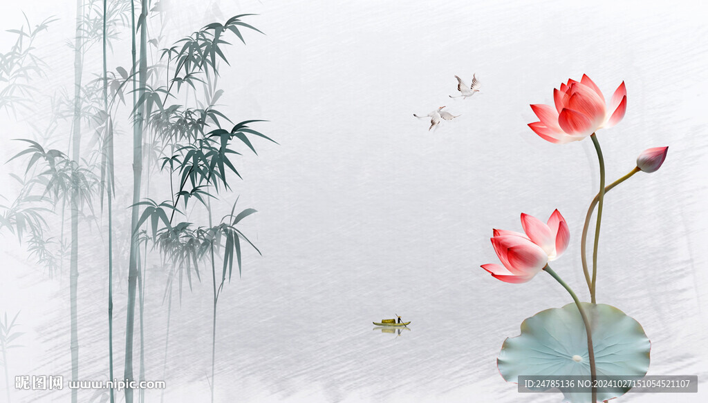 水墨竹子荷花背景