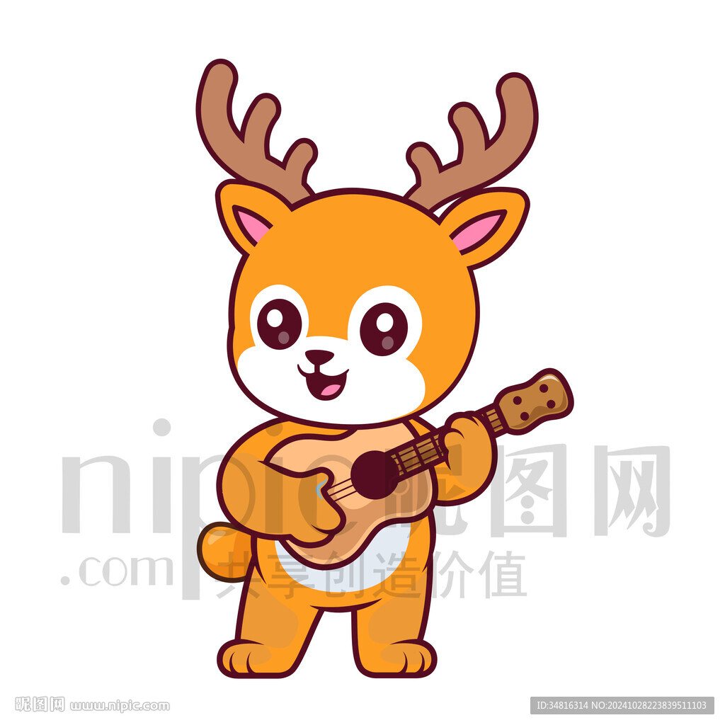 可爱卡通踢足球的梅花鹿