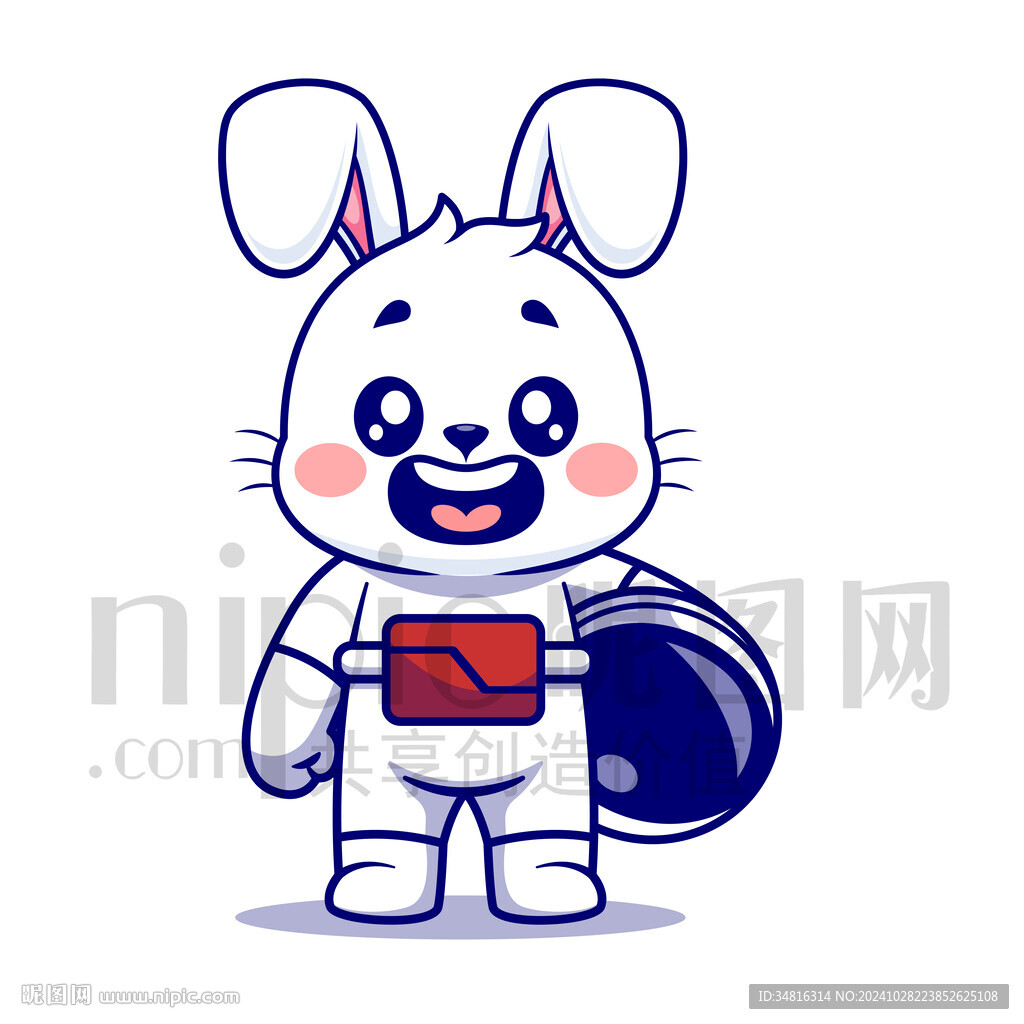 可爱卡通动物宇航员小白兔