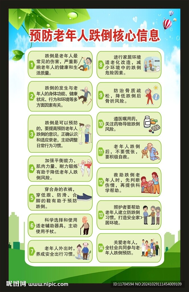 预防老年人跌倒健康信息海报