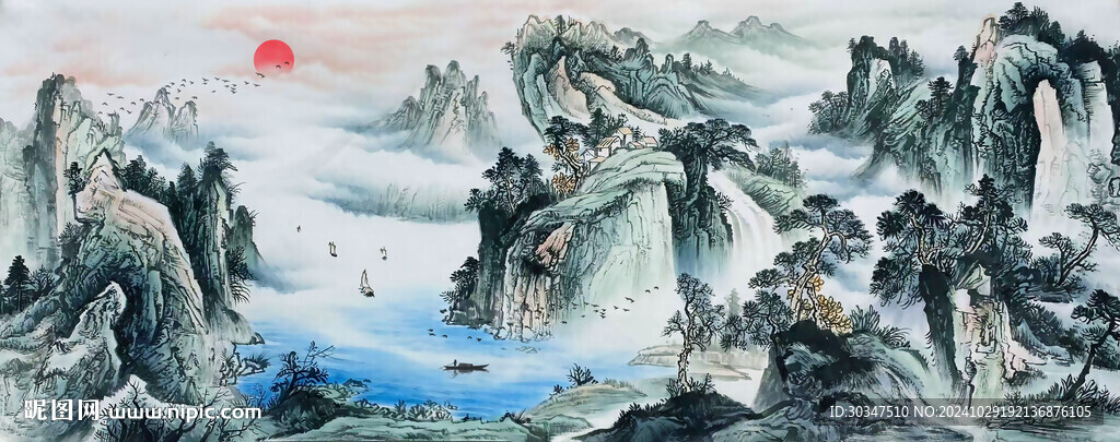 聚宝盆山水挂画