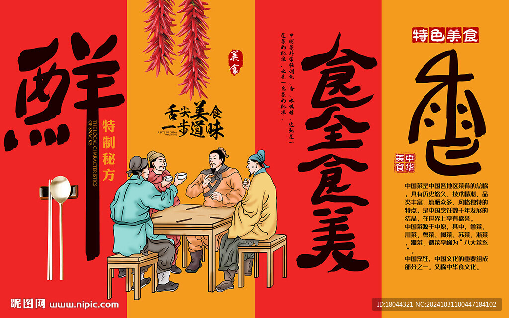 中华美食食全食美工装背景墙