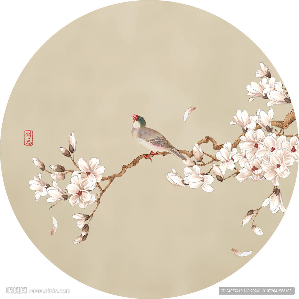 新中式花鸟玉兰