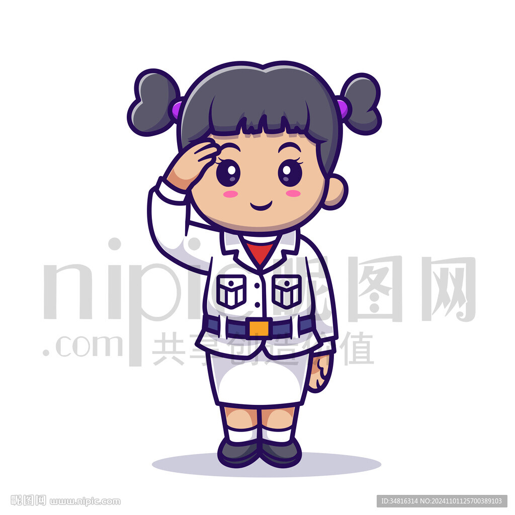 可爱卡通敬礼的小女孩