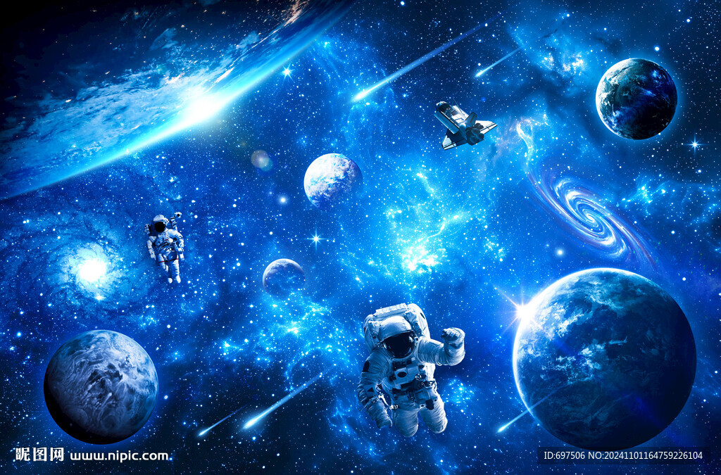 蓝色太空宇航员星球宇宙星空背景