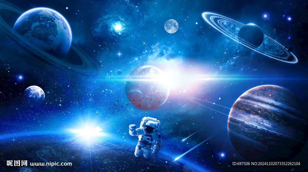 蓝色星球太空宇航员宇宙银河背景