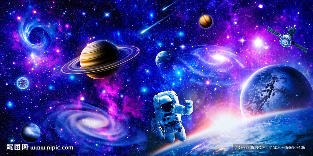 梦幻太空宇航员星球宇宙星空背景