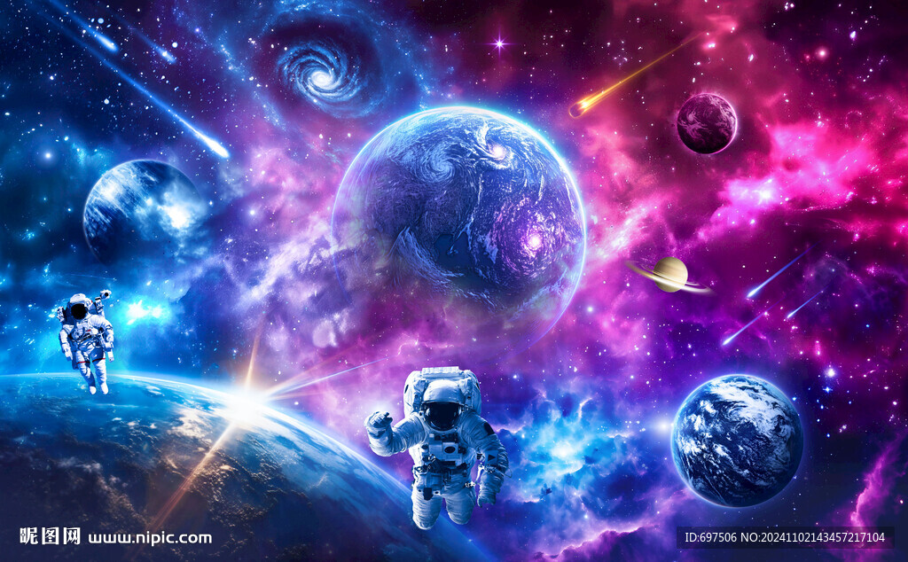太空星球宇航员星空宇宙流星背景
