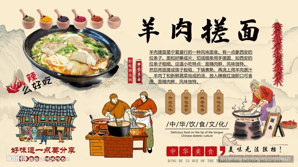 羊肉搓面背景墙