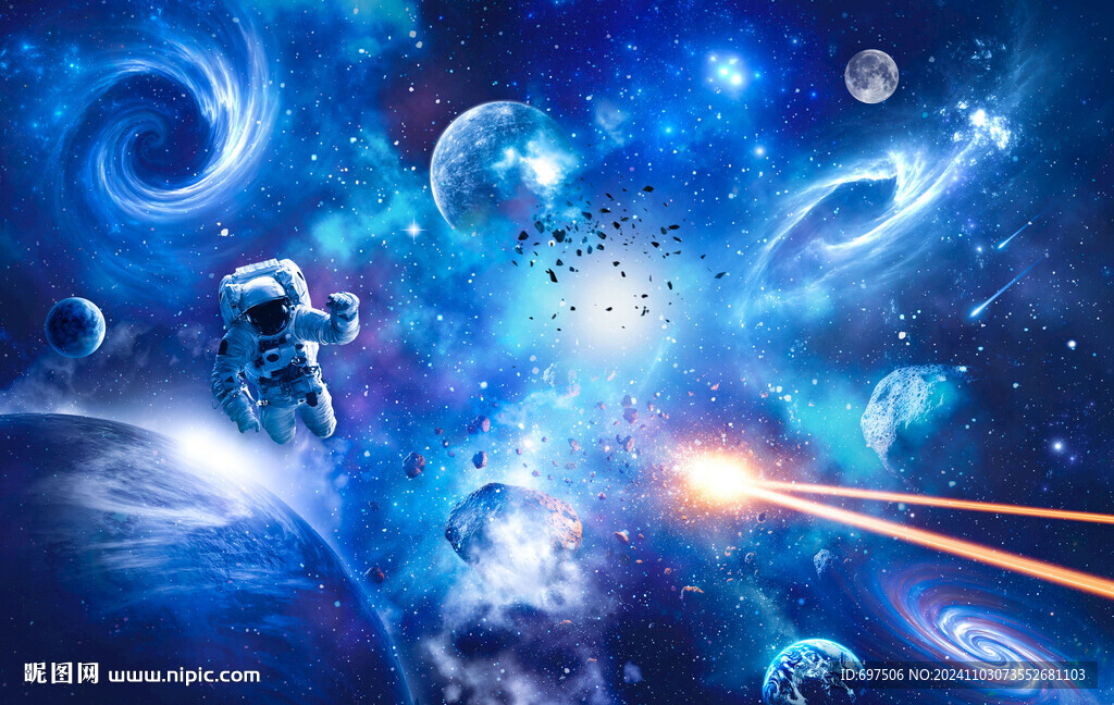 太空宇航员宇宙爆炸陨石星球背景