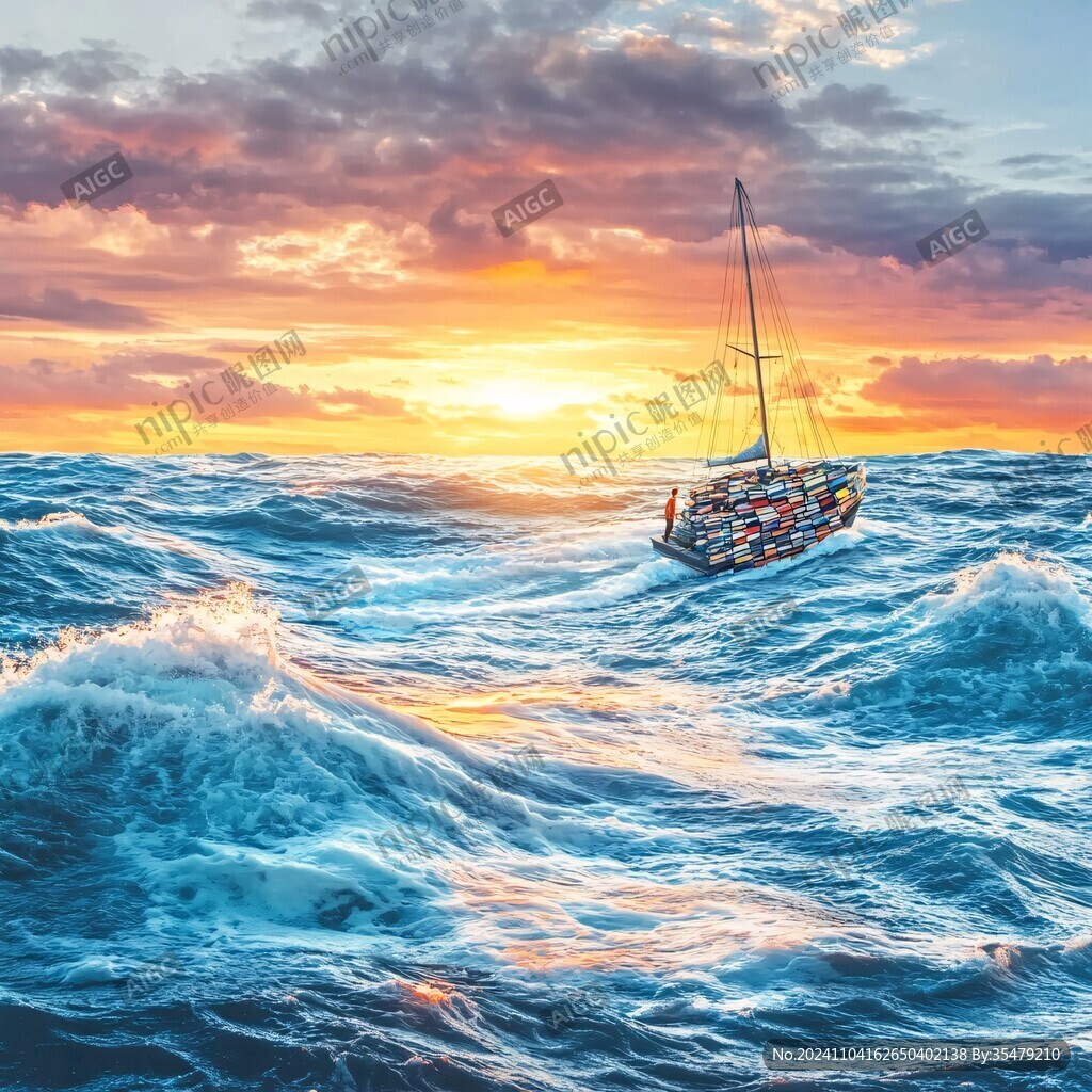 大海帆船波浪波涛汹涌