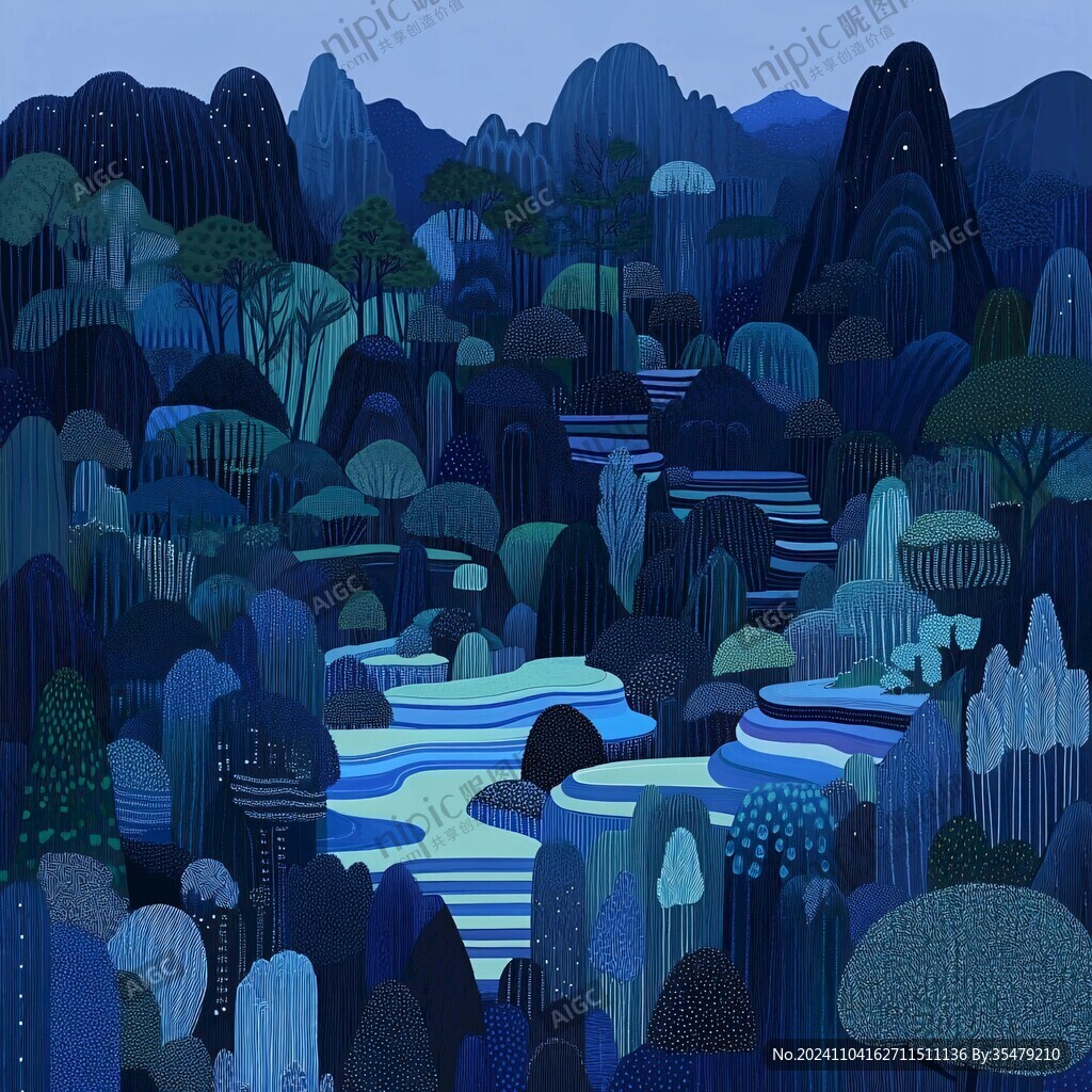 山水线包装插画