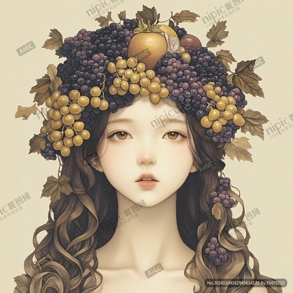 手绘葡萄女孩