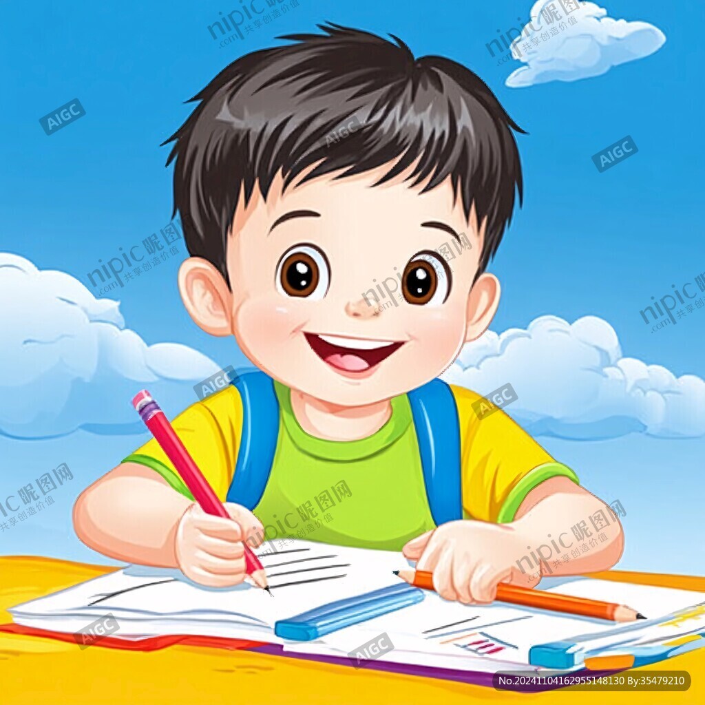 认真写字的小孩