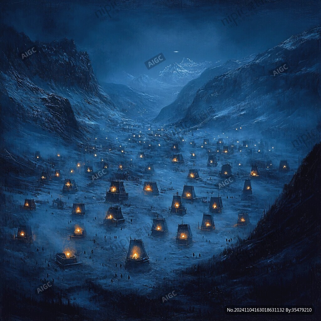 手绘古代夜景
