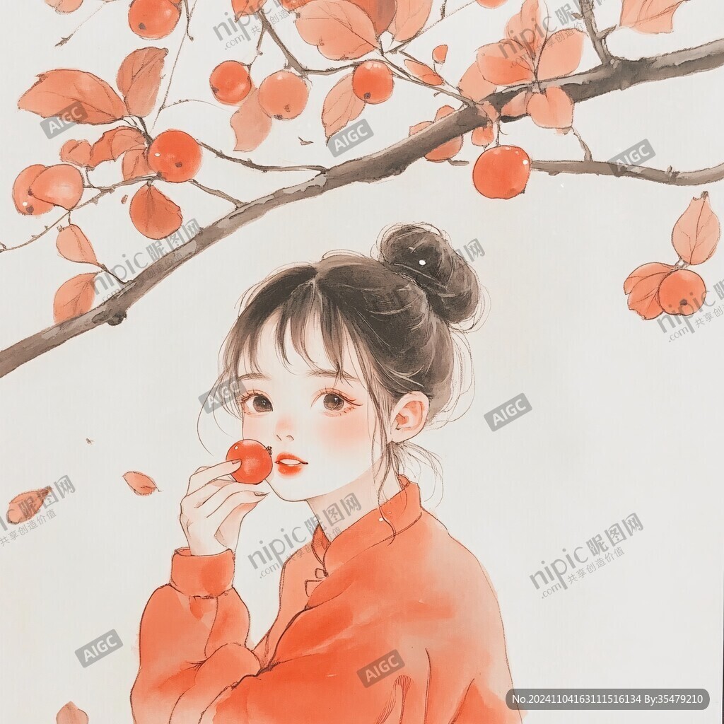 柿子美女插画