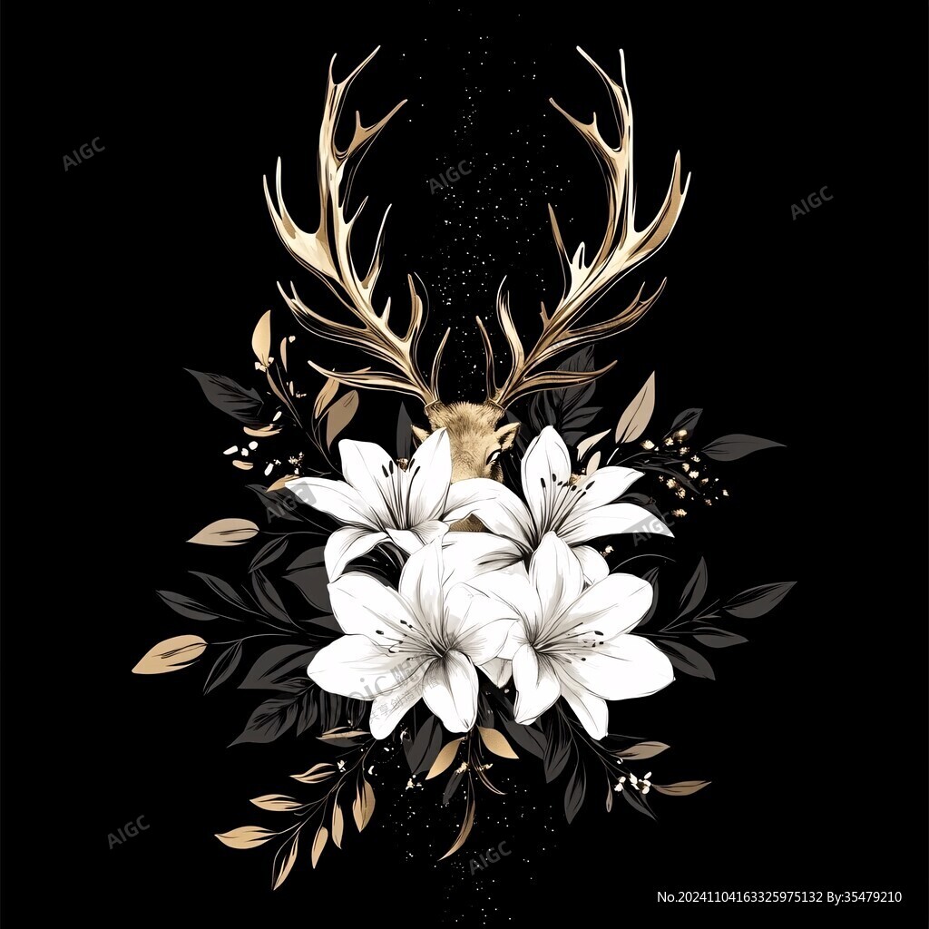 鹿与花朵组合