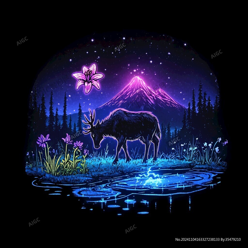 森林梅花鹿石头夜景